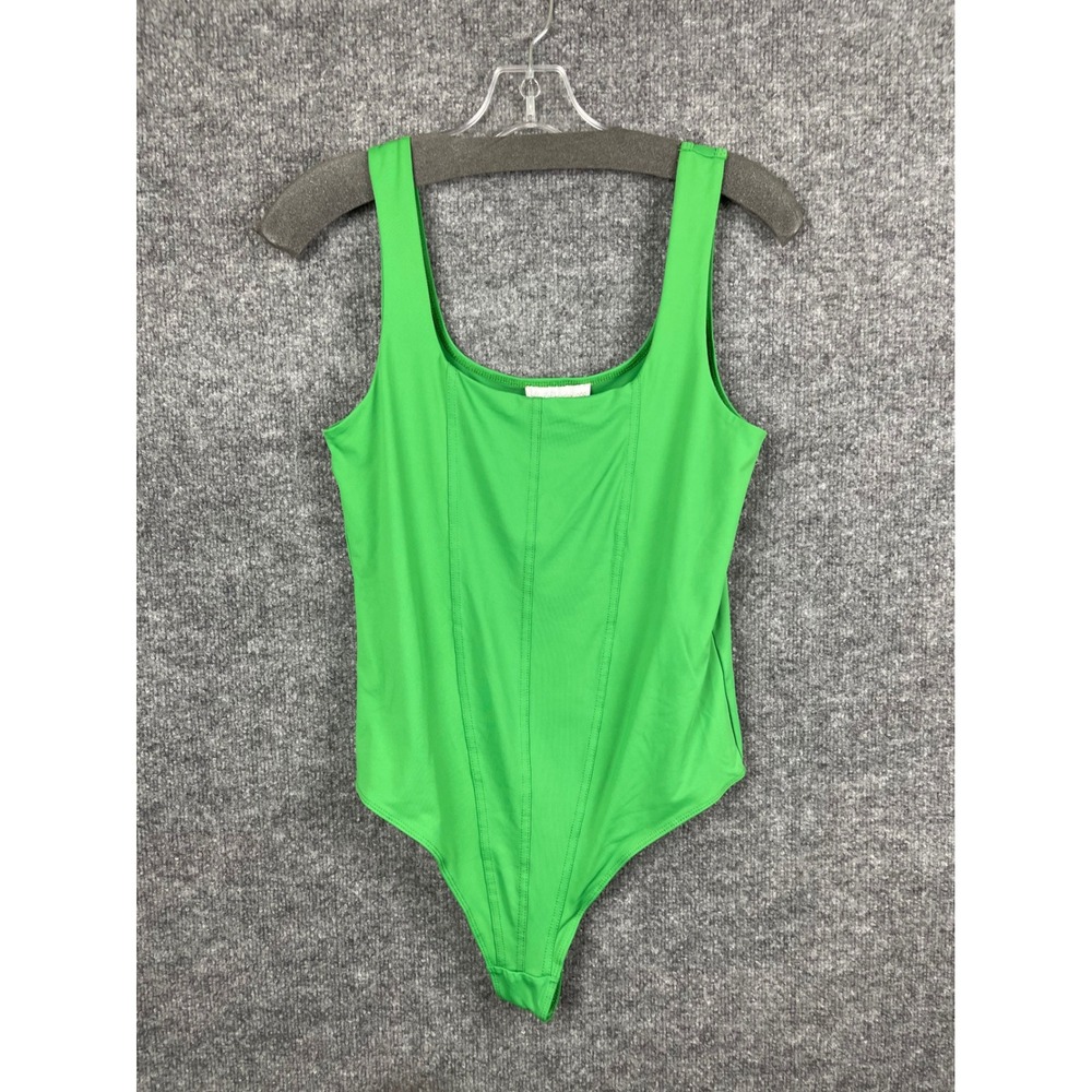 House of Harlow 1960 Bodysuit Women Large Green Corset Seam Thong Tank
